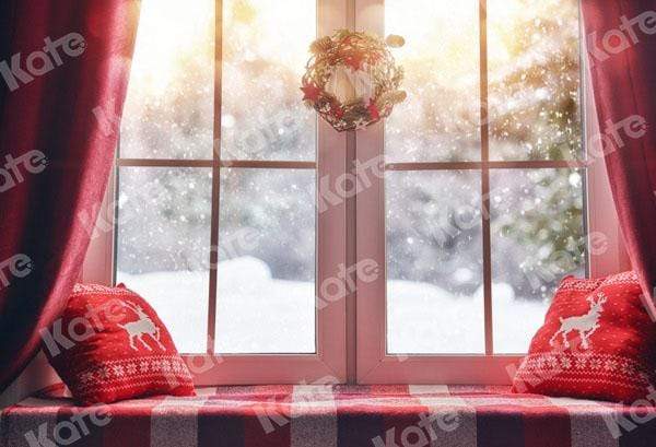 Kate Christmas Snow And Sunshine Outside Window Backdrops for Photography - Kate Backdrop AU