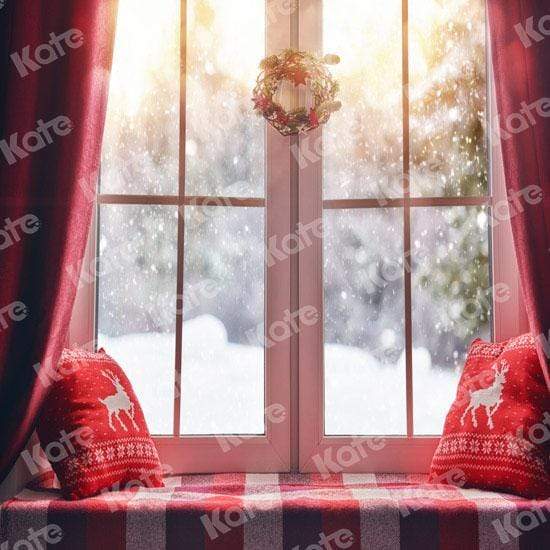 Kate Christmas Snow And Sunshine Outside Window Backdrops for Photography - Kate Backdrop AU