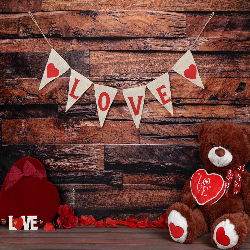 Kate Be my Valentine Wooden Wall And Teddy Bear Love Banner Backdrop - Kate Backdrop AU
