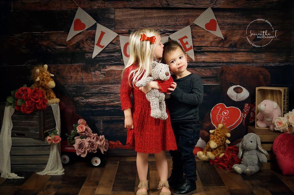 Kate Be my Valentine Wooden Wall And Teddy Bear Love Banner Backdrop - Kate Backdrop AU