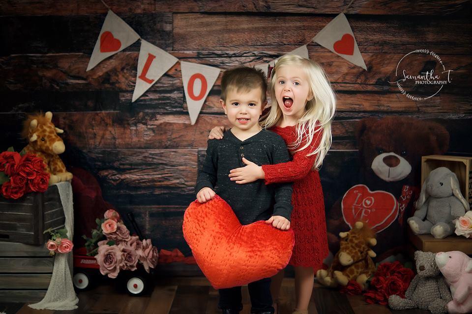 Kate Be my Valentine Wooden Wall And Teddy Bear Love Banner Backdrop - Kate Backdrop AU