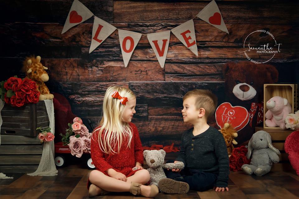 Kate Be my Valentine Wooden Wall And Teddy Bear Love Banner Backdrop - Kate Backdrop AU