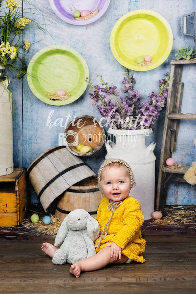 Kate Blue Easter Chicken Coop Backdrop designed by Arica Kirby - Kate Backdrop AU