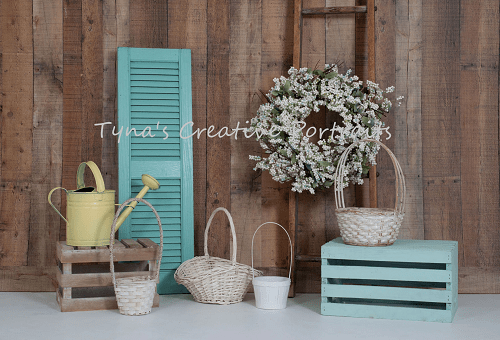 Kate Wood Wall Flowers Basket Decorations Spring Backdrop for Photography Designed by Tyna Renner - Kate Backdrop AU