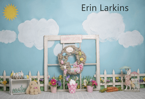 Kate Rabbits Railing Decorations Easter Spring Children Backdrop for Photography Designed by Erin Larkins - Kate Backdrop AU