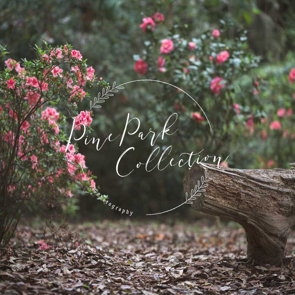 Kate Garden with log bench spring Backdrop for Photography Designed by Pine Park Collection - Kate Backdrop AU