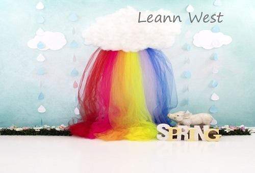 Kate Rainy Spring Rainbow with Decorations Children Backdrop for Photography Designed by Leann West - Kate Backdrop AU
