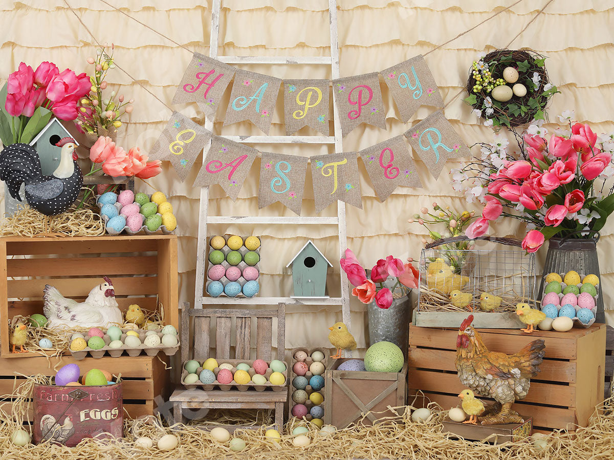 Kate Colorful Eggs Happy Easter Backdrop - Kate Backdrop AU