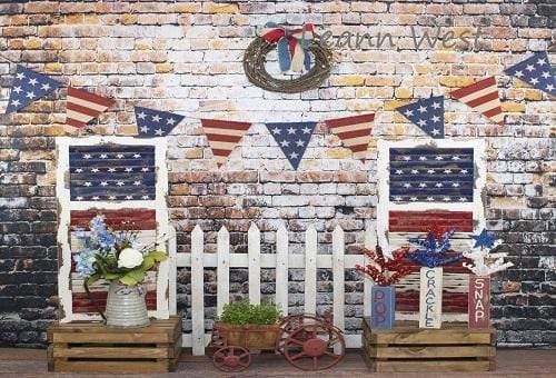 Kate Retro Brick with Banners Independence Day Backdrop for Photography Designed by Leann West - Kate Backdrop AU