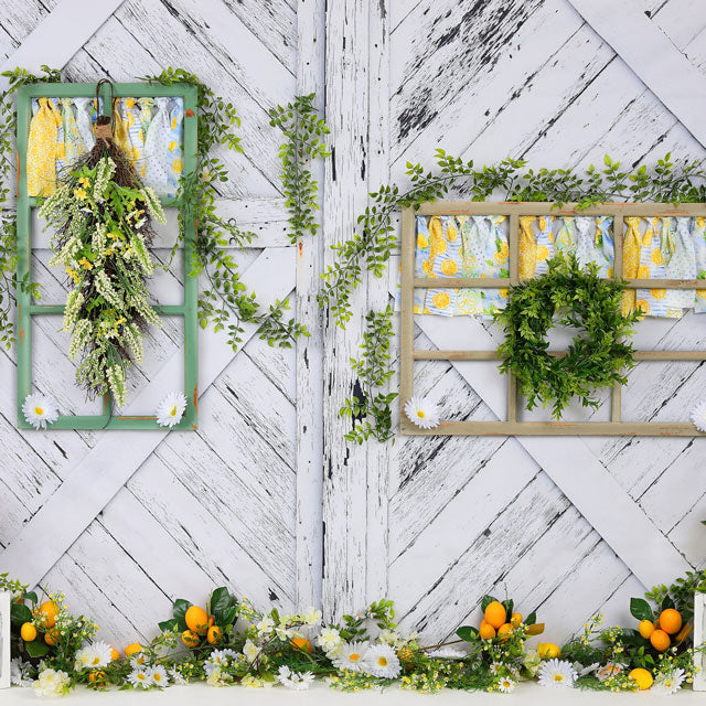 Kate Retro Wood Summer Daisies Lemon Backdrop - Kate Backdrop AU