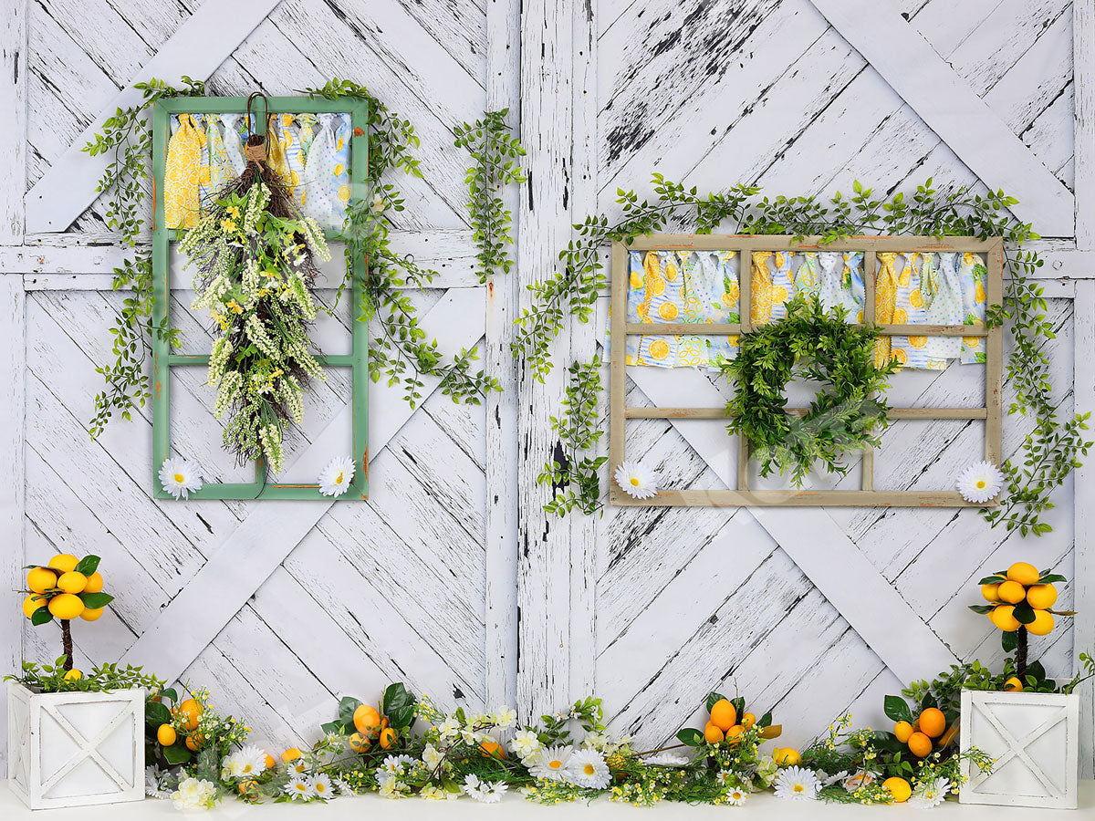 Kate Retro Wood Summer Daisies Lemon Backdrop