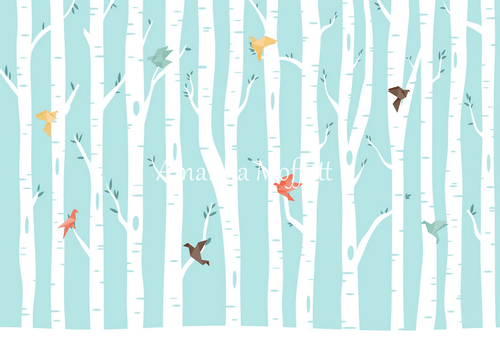 Kate Origami Birds in Birch Forest Backdrop for Photography Designed by Amanda Moffatt - Kate Backdrop AU