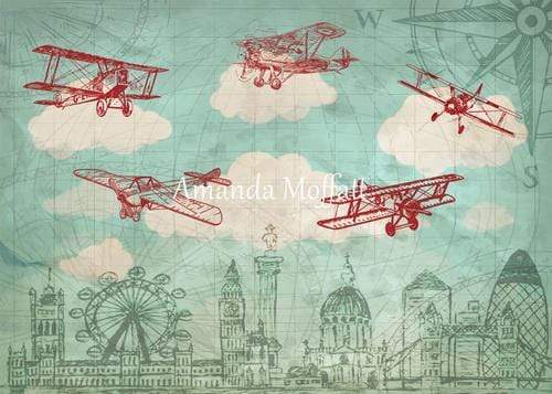 Kate Vintage Biplanes over City Children Backdrop for Photography Designed by Amanda Moffatt - Kate Backdrop AU
