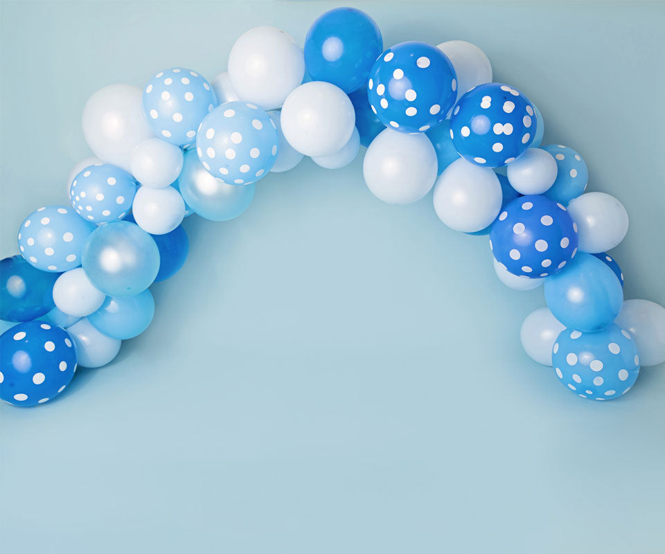 Kate Blue and White Balloons Birthday Children Backdrop for Photography Designed by Kerry Anderson - Kate Backdrop AU