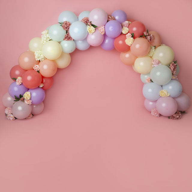 Kate Rainbow Floral Balloons Birthday Children Backdrop for Photography Designed by Kerry Anderson - Kate Backdrop AU