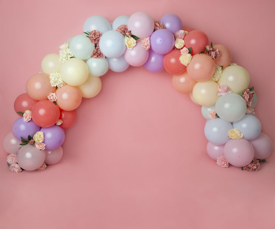 Kate Rainbow Floral Balloons Birthday Children Backdrop for Photography Designed by Kerry Anderson - Kate Backdrop AU
