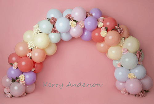 Kate Rainbow Floral Balloons Birthday Children Backdrop for Photography Designed by Kerry Anderson - Kate Backdrop AU