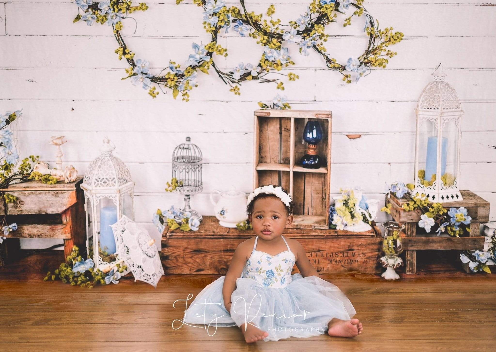 Kate Enchanted Blue Floral Wreaths Backdrops Designed by Arica Kirby - Kate Backdrop AU