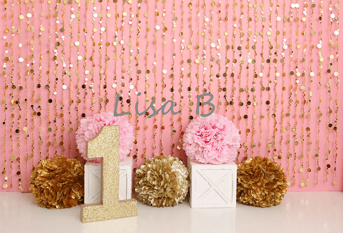 Kate Pink Gold Birthday Backdrop for Photography Designed by Lisa B - Kate Backdrop AU