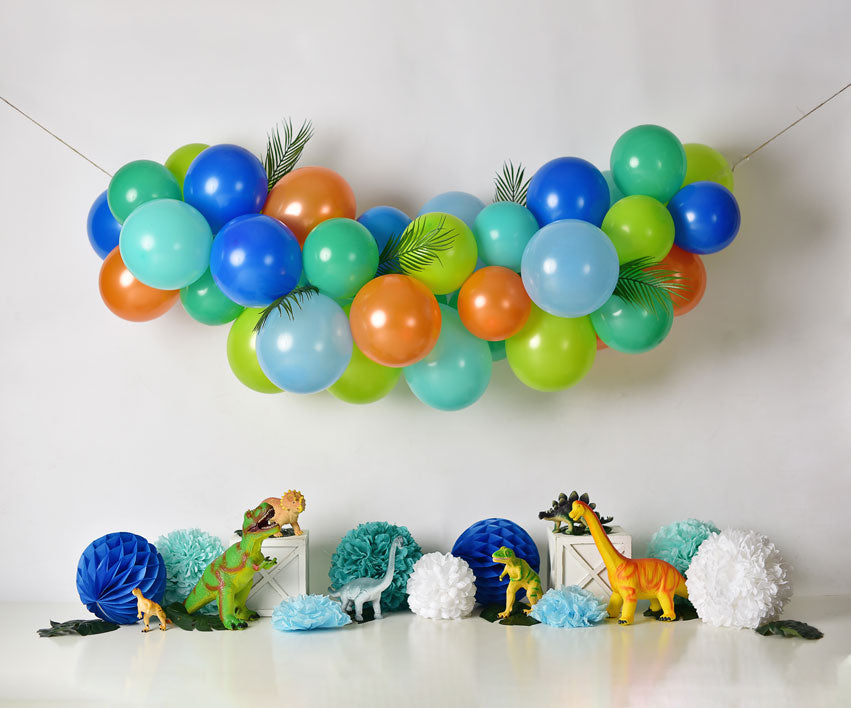 Kate Dinosaur Birthday with Balloons Backdrop for Photography Designed By Mandy Ringe Photography - Kate Backdrop AU