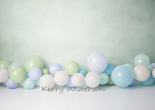 Kate Light Green Balloons for Children Backdrop for Photography Designed by Kerry Anderson - Kate Backdrop AU