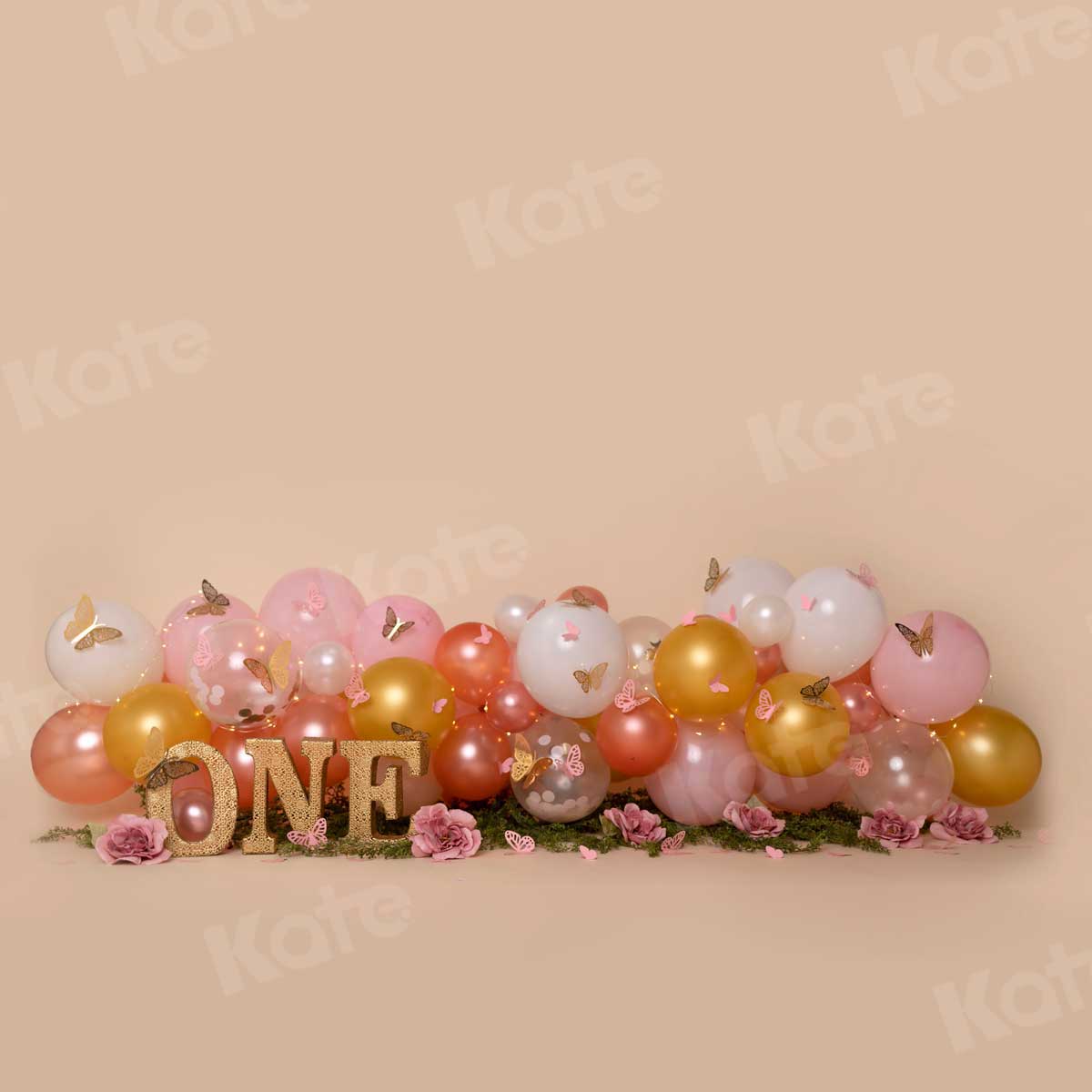 Kate Birthday Cake Smash Balloon with Butterfly Backdrop for Photography Designed by Cassie Christiansen Photography - Kate Backdrop AU