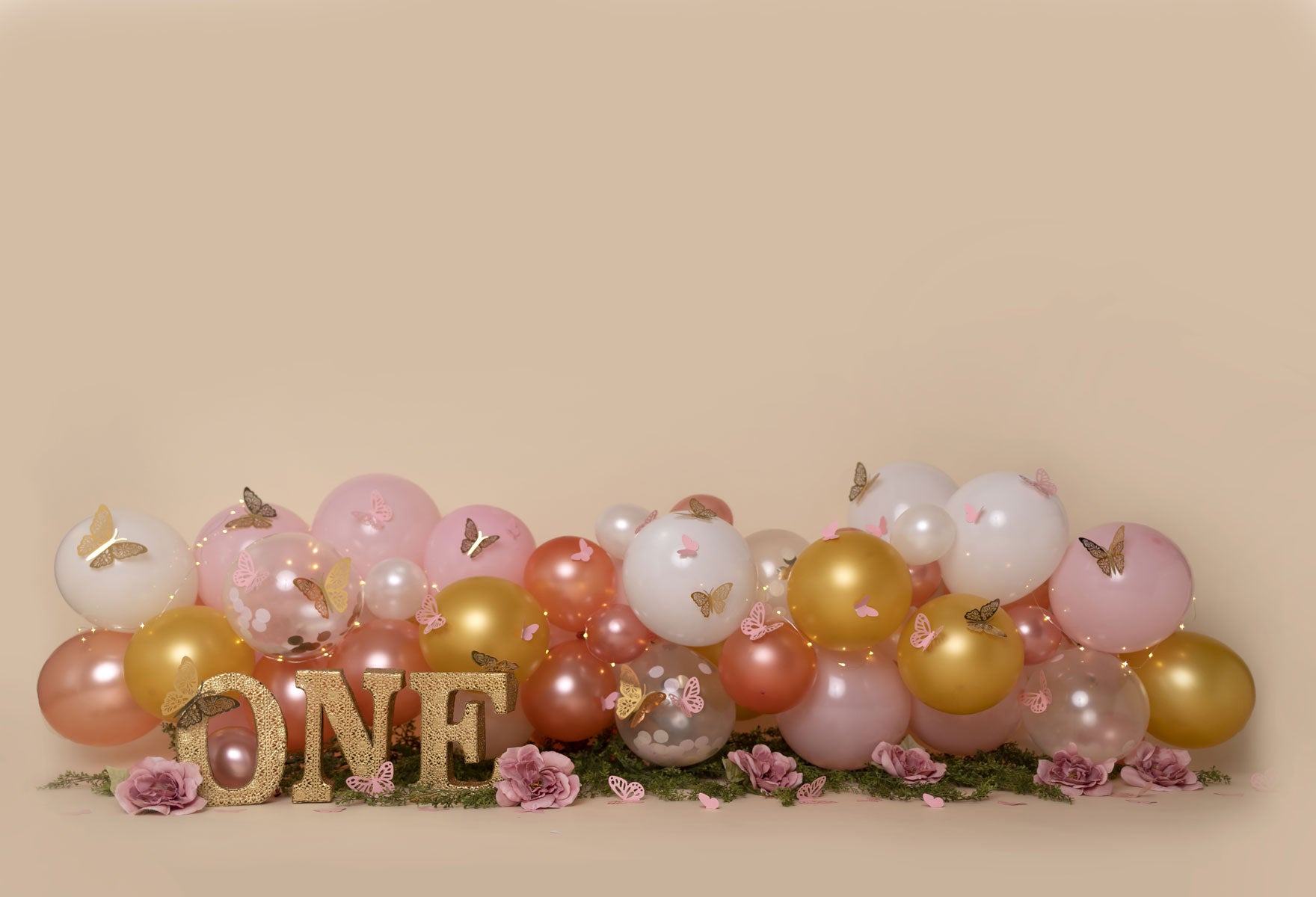 Kate Birthday Cake Smash Balloon with Butterfly Backdrop for Photography Designed by Cassie Christiansen Photography - Kate Backdrop AU