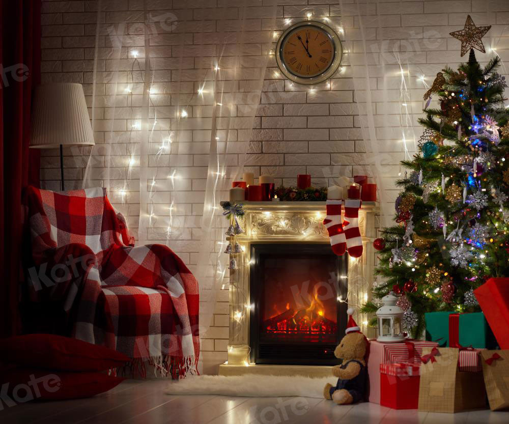 Kate Christmas Gifts Decoration Room with Fireplace Backdrop for Photography - Kate Backdrop AU