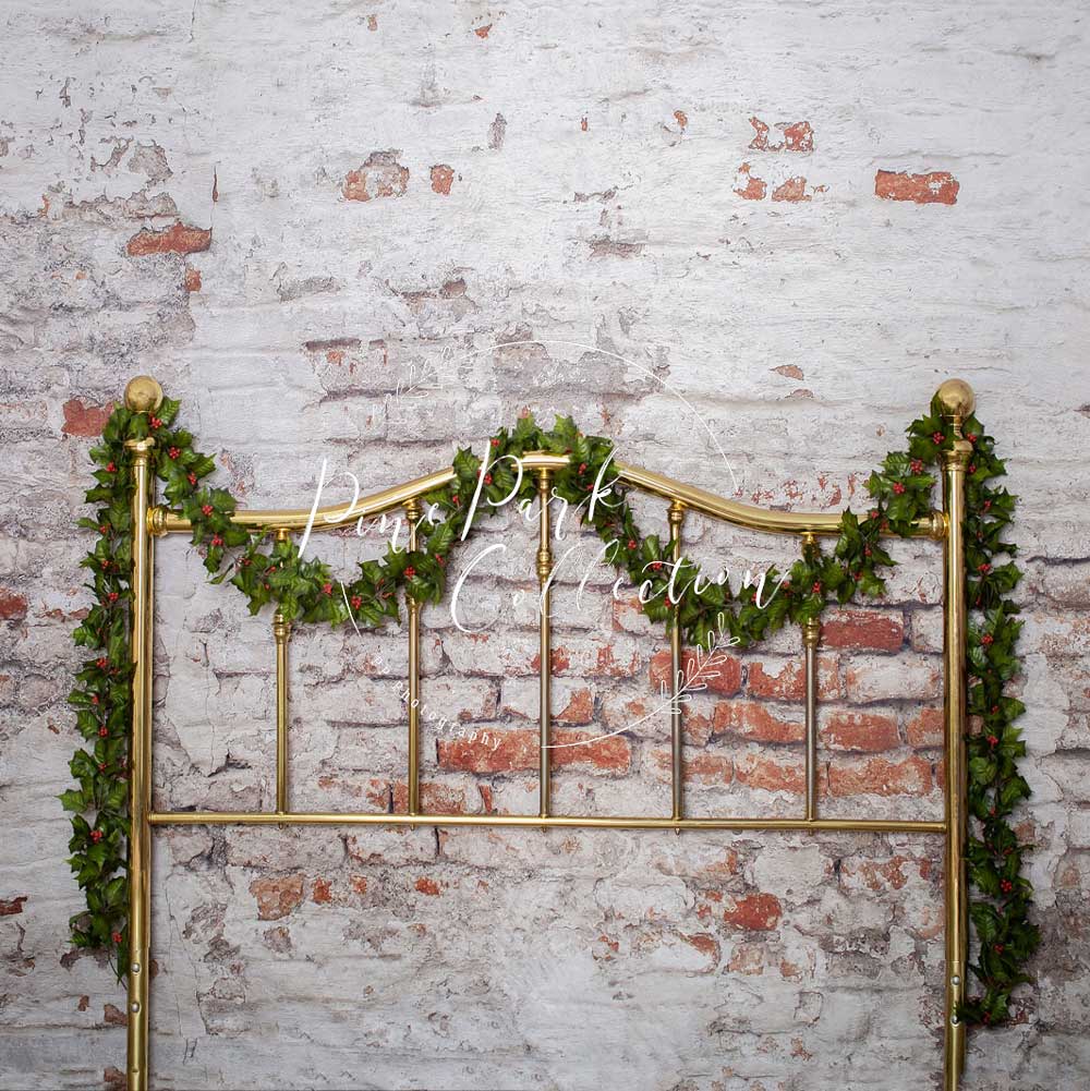 Kate Full Brass Bed with Ivy Brick Wall Backdrop for Photography Designed by Pine Park Collection - Kate Backdrop AU