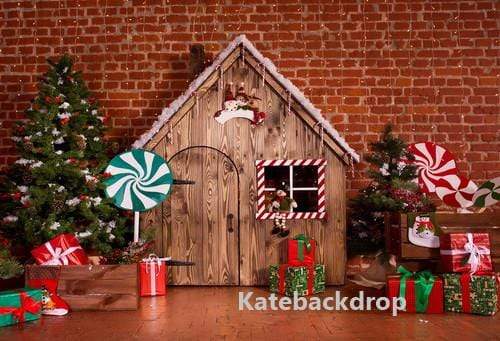 Kate Christmas Wooden House Hot cocoa Backdrop Gingerbread for Photography - Kate Backdrop AU