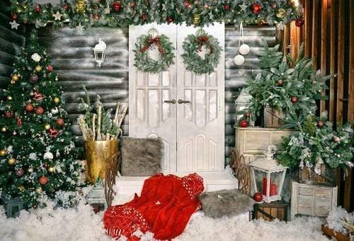 Kate Christmas Trees White Door Decorations Backdrop for Photography - Kate Backdrop AU