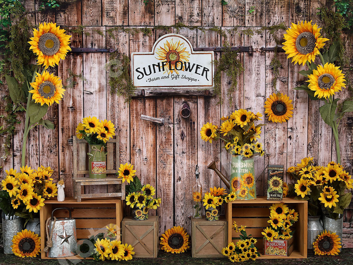 Kate Spring Sunflower Gift Shop Wood Fall Backdrop