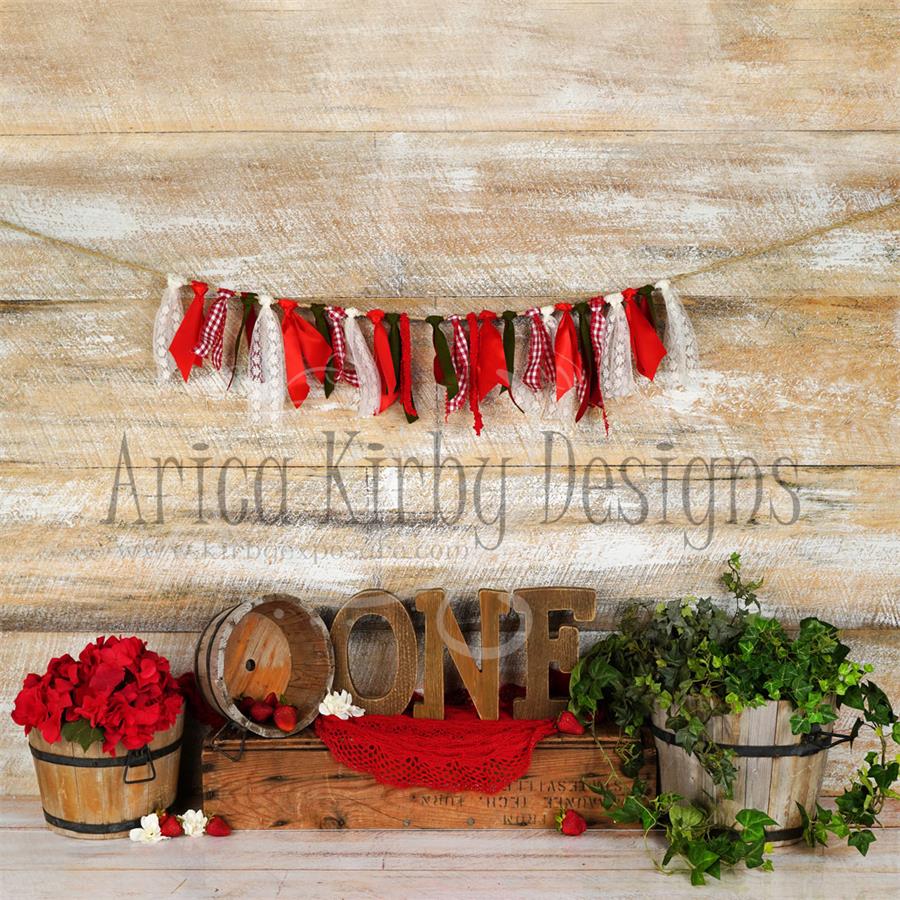 Kate Simple Strawberry ONE Birthday Backdrops Designed by Arica Kirby - Kate Backdrop AU