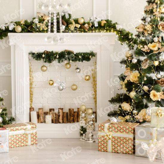 Kate Christmas Decorations Presents Fireplace Backdrop - Kate Backdrop AU