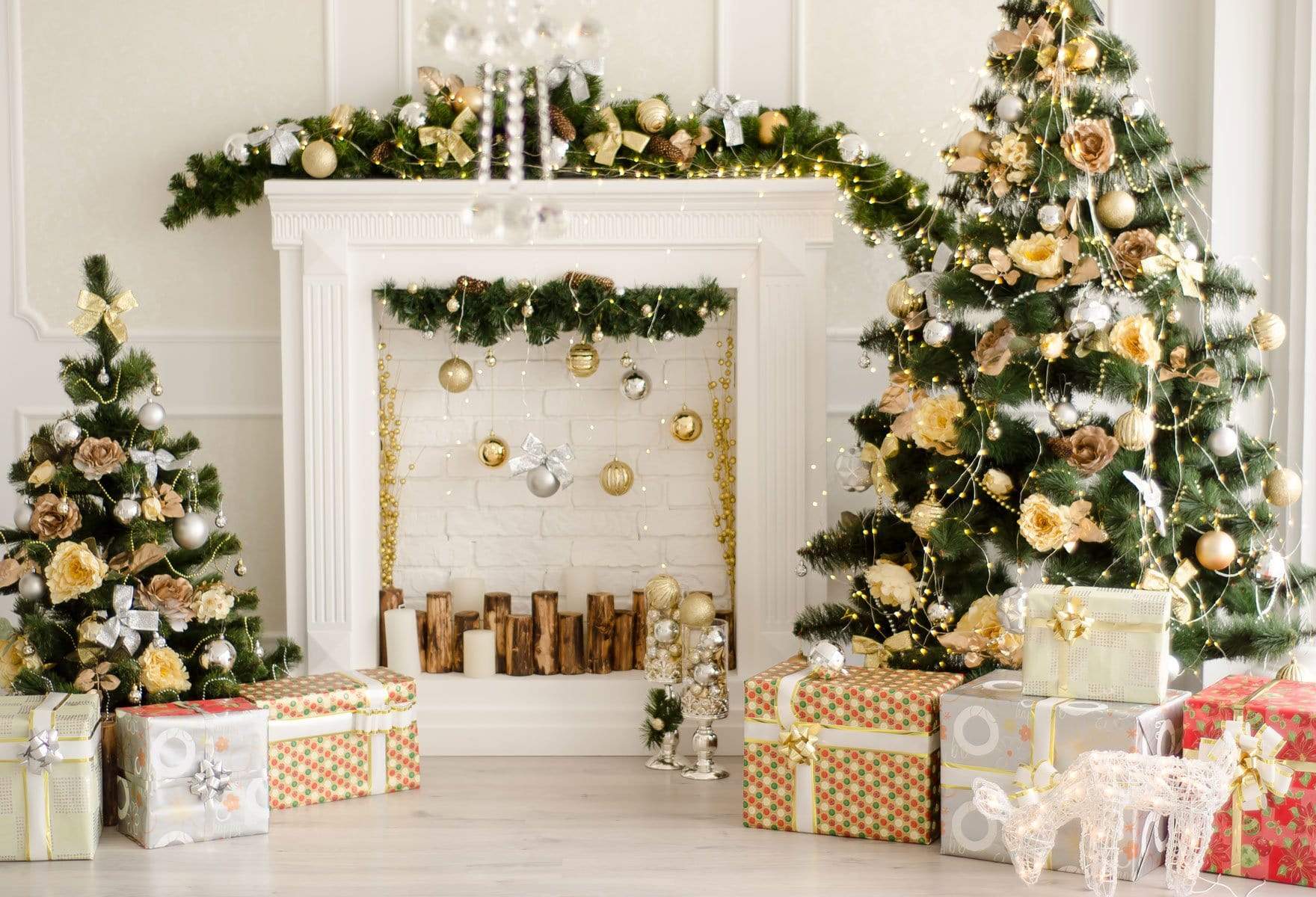 Kate Christmas Decorations Presents Fireplace Backdrop - Kate Backdrop AU