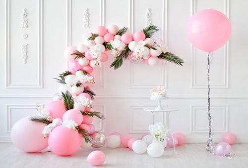 Kate Cake Smash White Wall with Pink Balloons Backdrop for Photography - Kate Backdrop AU