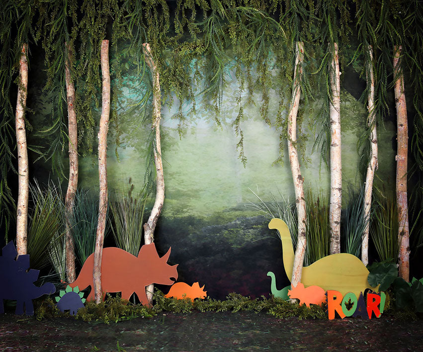 Kate Rainforest Trunk Wonderland with Dinosaur Backdrop - Kate Backdrop AU