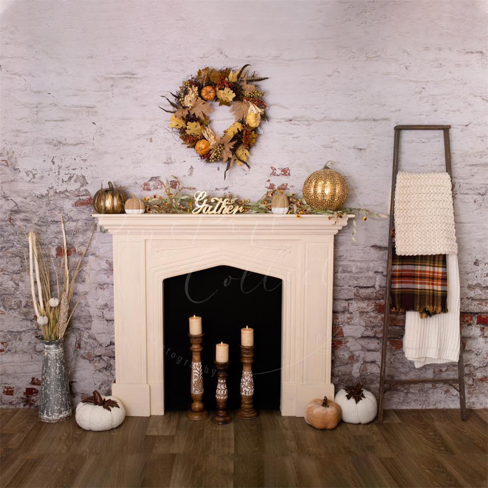 Kate Autumn Thanksgiving Pumpkins Decorations Room Backdrop Designed By Pine Park Collection - Kate Backdrop AU