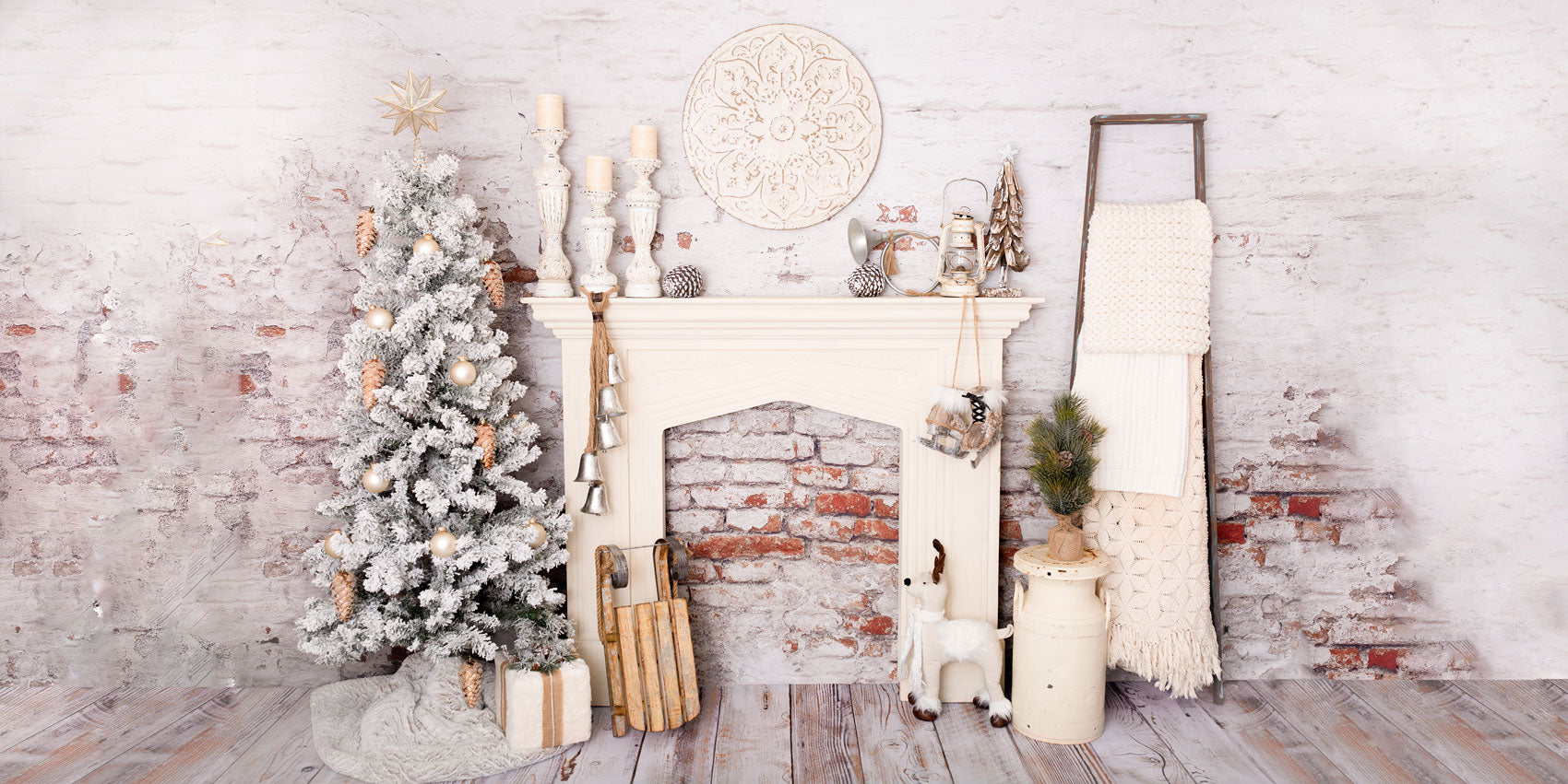 Kate Christmas Decorations Brick Room Backdrop Designed By Pine Park Collection - Kate Backdrop AU