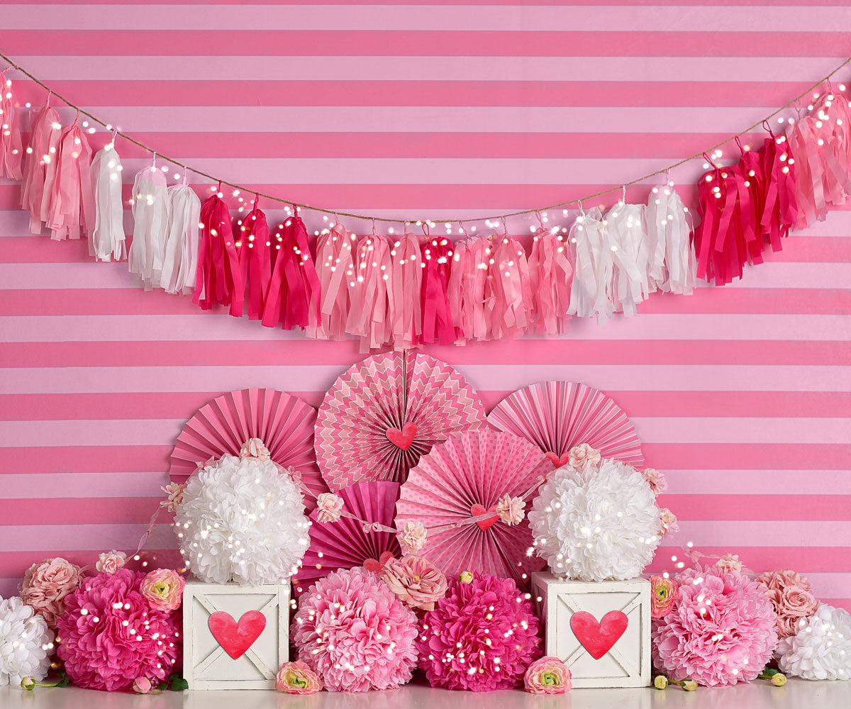 Kate Valentine's Day with Hearts and Stripes Backdrop Designed By Mandy Ringe Photography - Kate Backdrop AU