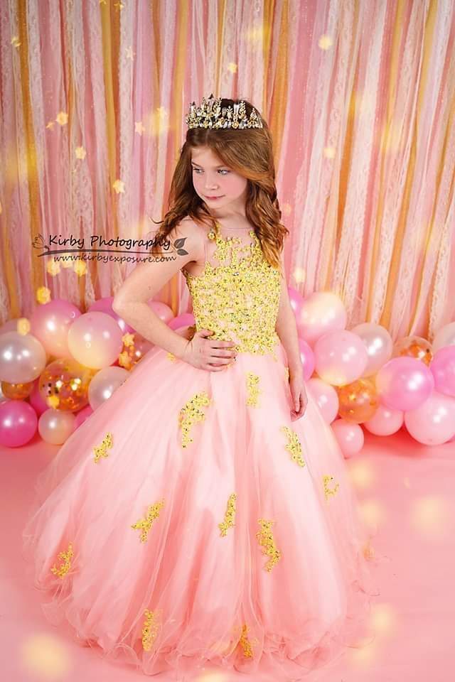 Kate Birthday Pink & Gold Ribbons with Balloons Party Backdrop Designed By Arica Kirby - Kate Backdrop AU