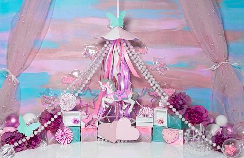 Kate Cake Smash Pink Carousel Backdrop Designed by Mini MakeBelieve - Kate Backdrop AU