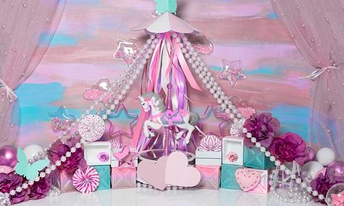 Kate Cake Smash Pink Carousel Backdrop Designed by Mini MakeBelieve - Kate Backdrop AU
