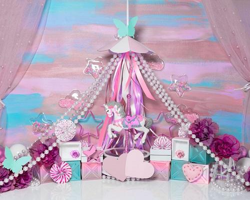 Kate Cake Smash Pink Carousel Backdrop Designed by Mini MakeBelieve - Kate Backdrop AU