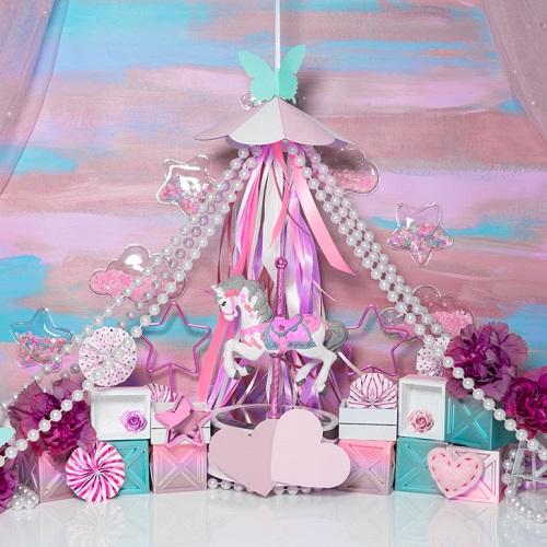 Kate Cake Smash Pink Carousel Backdrop Designed by Mini MakeBelieve - Kate Backdrop AU