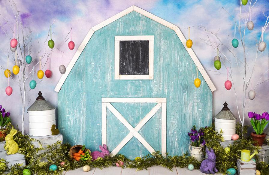 Kate Easter Blue Barn Backdrop Designed by Arica Kirby - Kate Backdrop AU