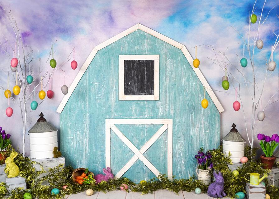 Kate Easter Blue Barn Backdrop Designed by Arica Kirby - Kate Backdrop AU