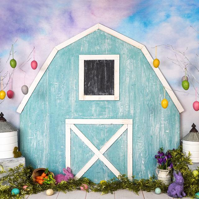 Kate Easter Blue Barn Backdrop Designed by Arica Kirby - Kate Backdrop AU