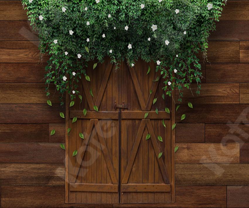 Kate Mother's Day Farm Brown Door Green Vines Backdrop Designed by JS Photography - Kate Backdrop AU