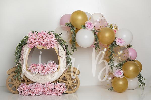 Kate Cake Smash Floral Balloon Carriage Backdrop Designed by Lisa B - Kate Backdrop AU